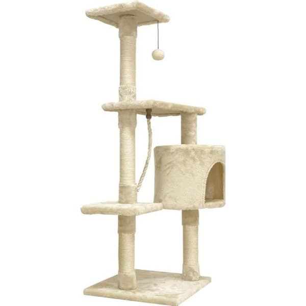 PALOMA Beige kissanpuu 40 x 40 x 114 cm - 3 tasoa, 1 köysi, 1 syvennys, raapimapuut