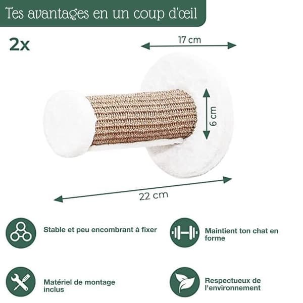 Väggklättersteg för katt - 22 x 6 cm - 2 klättertrappor|beige,|