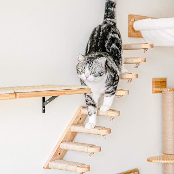 Väggmonterad klättringshylla - FUKUMARU - Jute-klösträd - Trä - Inomhus - För katt