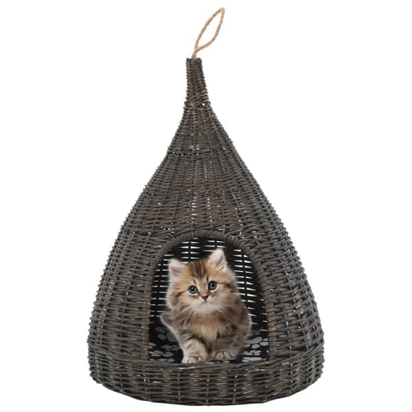 Kattkoja med dyna grå 40x60 cm naturlig pil tipi