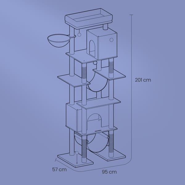 Kattenboom - stor - 201 cm - mörkgrå - med plattform