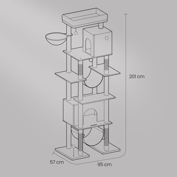 Scratching Post - Large - 201 cm - ljusgrå - med plattform
