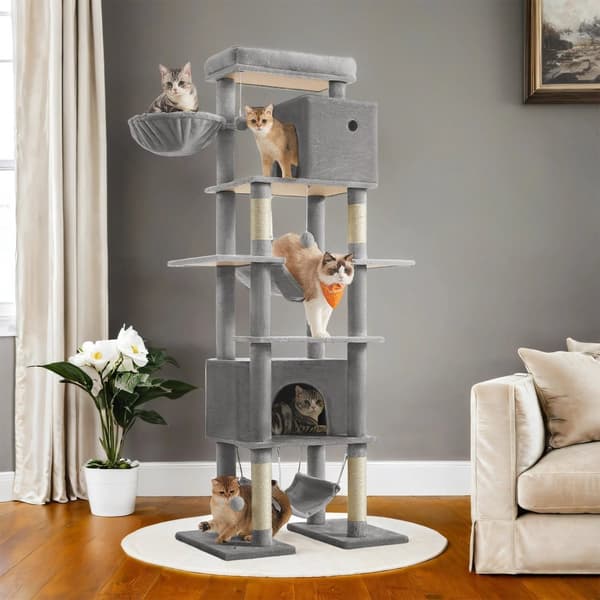 Scratching Post - Large - 201 cm - ljusgrå - med plattform