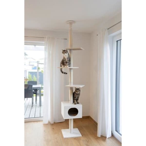 KERBL - Kattträd FERDI - 38 x 38 x 240 till 260 cm - Vit - Sisal