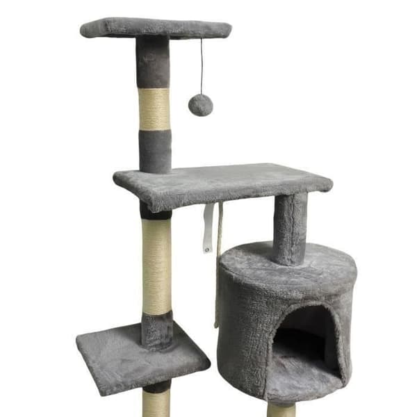 PALOMA Mörkgrått klösträd 40 x 40 x 114 cm - 3 plattformar, 1 rep, 1 nisch, klösträd