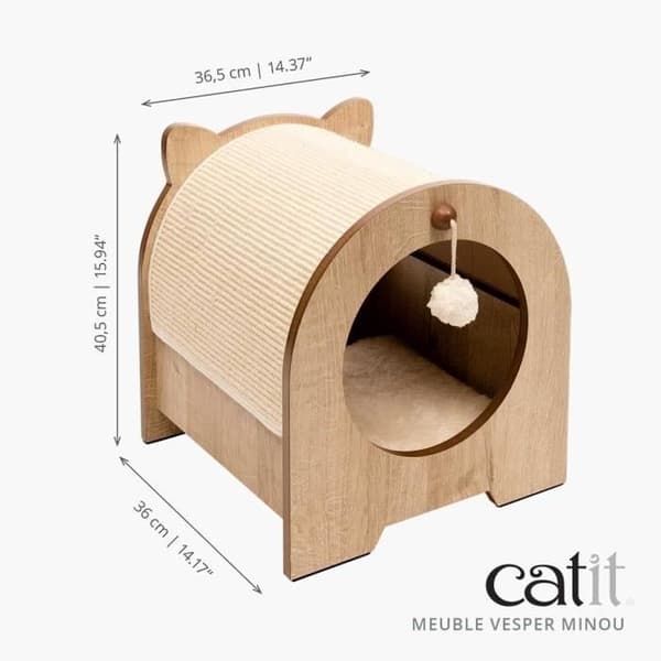 Klösträ för katt - CATIT - Vesper Minou - Utbytbar klösmatta i sisal - Eklook - L. 36 x B. 37 x H. 40