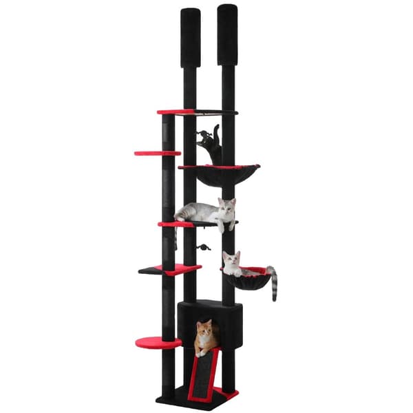 Lattiasta kattoon -kissapuu, säädettävä korkeus 230 cm - 252 cm, tukeva puurakenne,AMT0249BK, XL