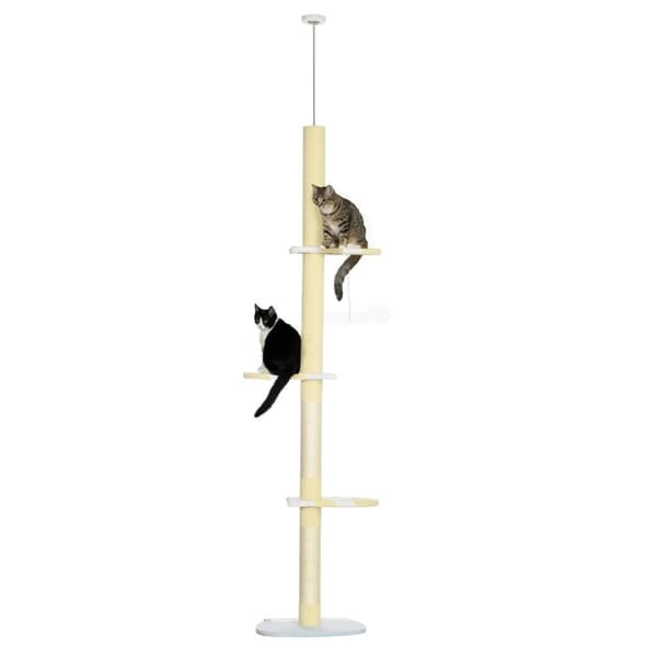 Kattträd, 220-260 cm från golv till tak, Fyra lager, Sisal- och plyschmaterial,Gul, 47x34x260 cm