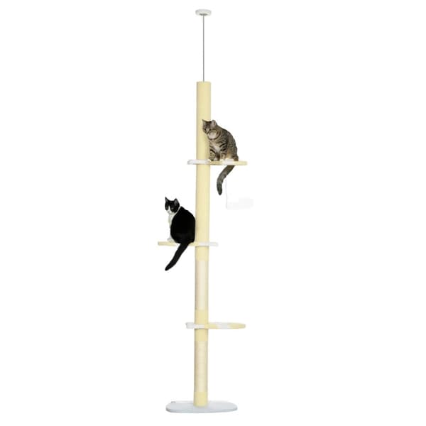 Kattträd, 220-260 cm från golv till tak, Fyra lager, Sisal- och plyschmaterial,Gul, 47x34x260 cm