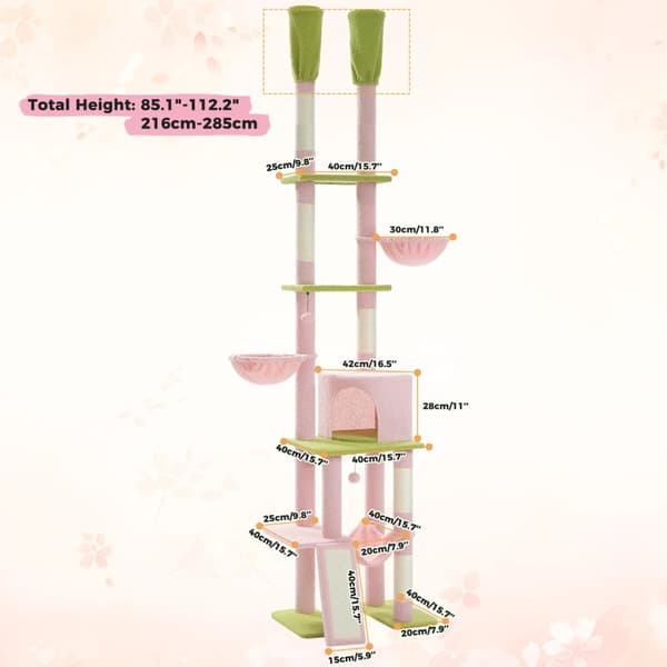 Kattetårn, Justerbar højde 216cm-285cm, Fem niveauer til leg,L, AMT0221PK