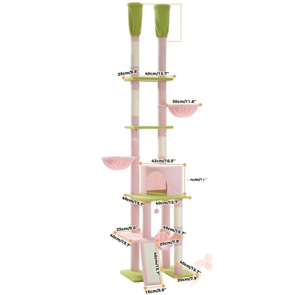 Kattetårn, Justerbar højde 216cm-285cm, Fem niveauer til leg,L, AMT0221PK