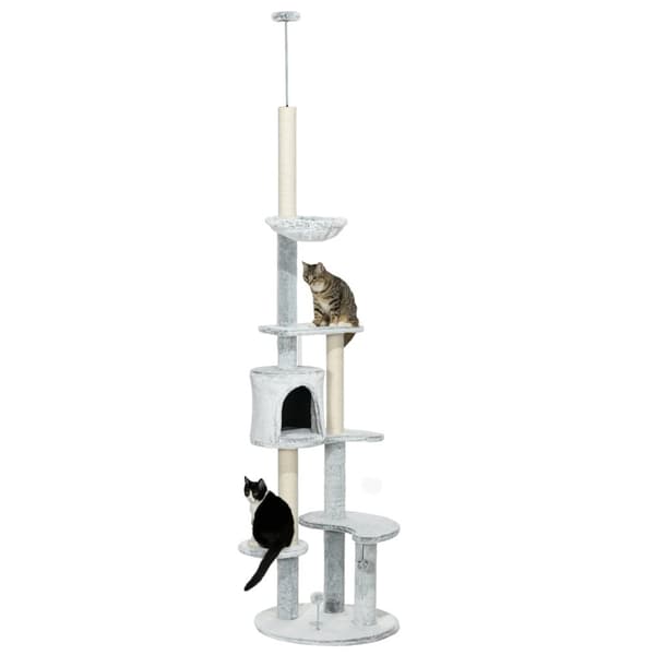 Kattträd, Material: Spånskiva, Fem lager,60x60x255 cm, Grå