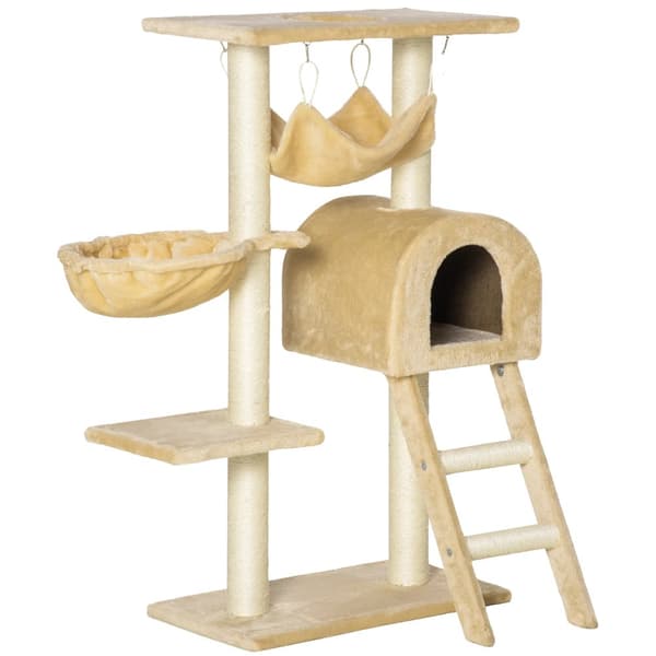 Kattträd, Mysig Grotta, Plysch Hängmattor, Hållbara Klösträd,Beige, 54x29.5x98 cm