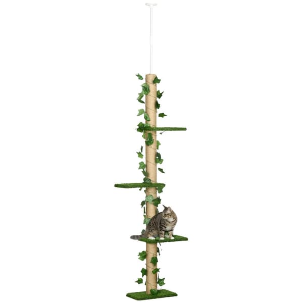 Kattetårn, Justerbar Højde, Fire Lag, Holdbare Materialer,Grøn, 37x21x242 cm
