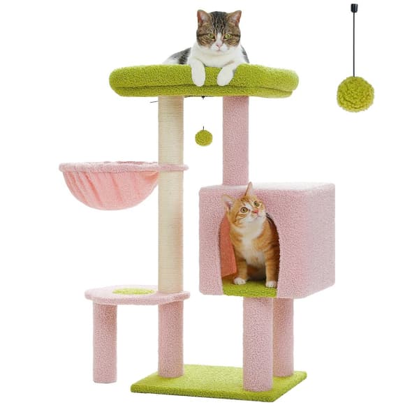 Katt Träd Torn, Flervånings med Lya och Hängmatta, 90CM Höjd, 7.3KG,AMT0235PK, M