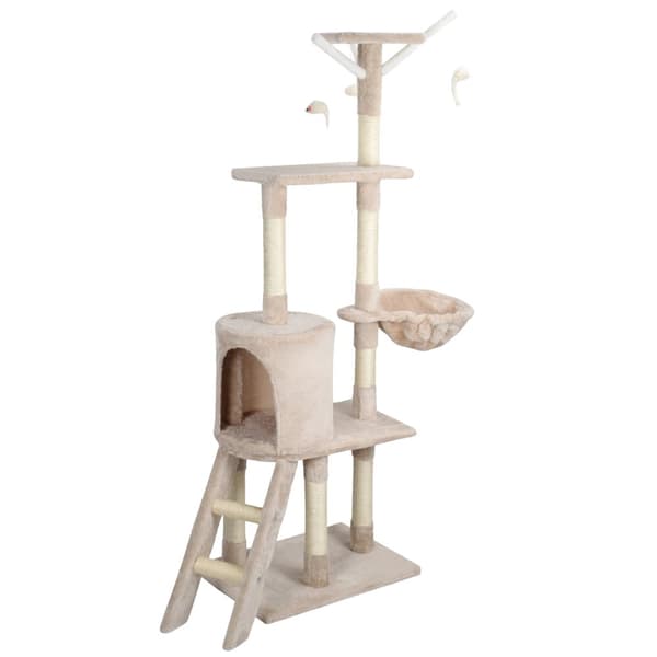 Kat Træ Kondominium til Store Katte, 5-Lags Design, Holdbare Materialer,Beige