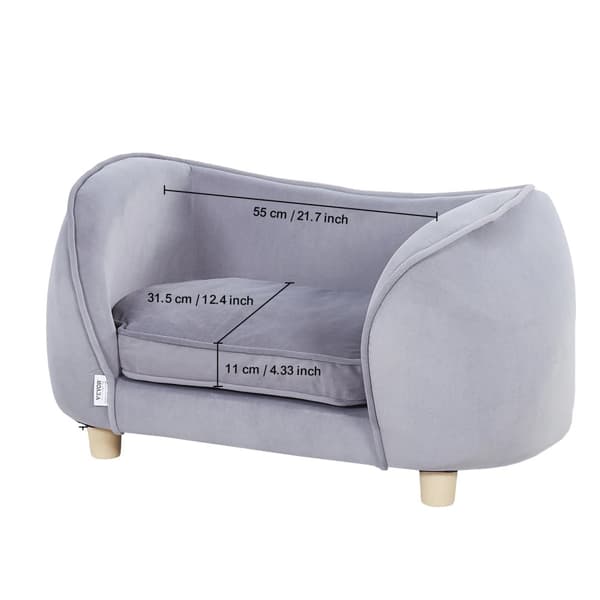 Pet Sofa til Mellemstore Hunde og Katte, Blød Velourpude, Stilfuldt Design,Grå 27x15x15 tommer