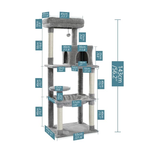 Katträd med hängmatta och klöspelare, 5-nivådesign, extra stor plattform,AMT0110GYAMT0110GY