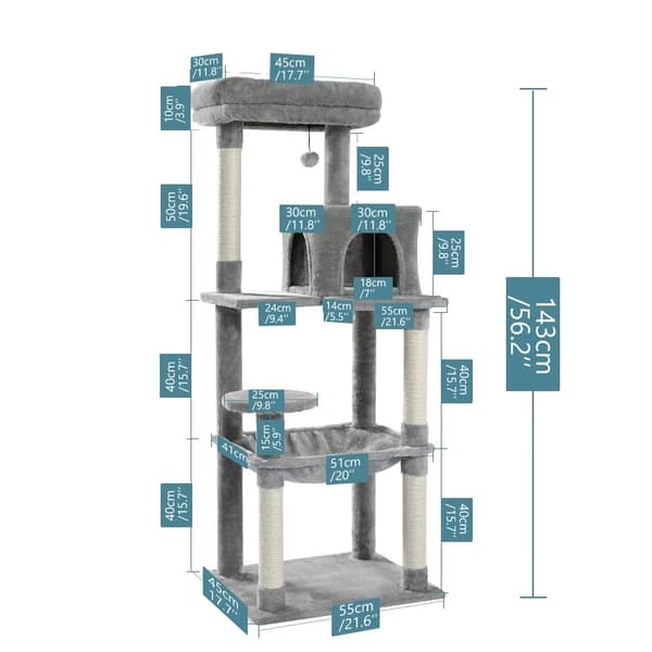 Katträd med hängmatta och klöspelare, 5-nivådesign, extra stor plattform,AMT0110GYAMT0110GY