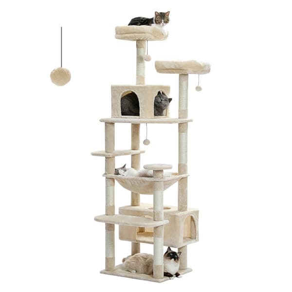Kattträdstorn, Stor Hängmatta, Hållbara Klösträd,184 cm, Beige