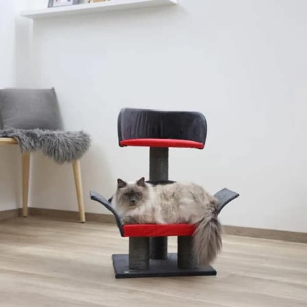 Kattträd - Kerbl - Lounge Deluxe - Grå och röd - 70 cm - Vadderad och sisal