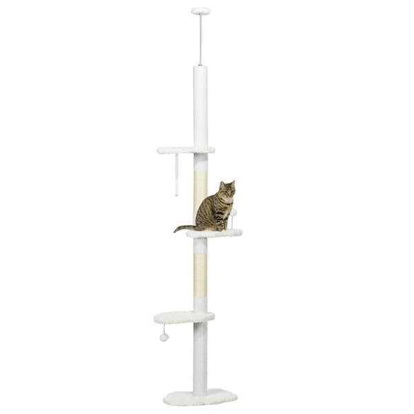 Kattens Kradsetræ, Fire Niveauer, Bløde Materialer, Justerbare Dimensioner,Hvid, 48x32x255 cm