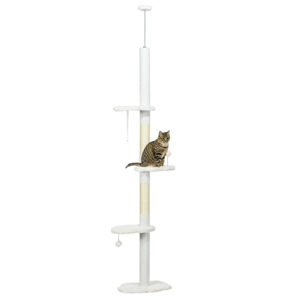 Kattens Kradsetræ, Fire Niveauer, Bløde Materialer, Justerbare Dimensioner,Hvid, 48x32x255 cm