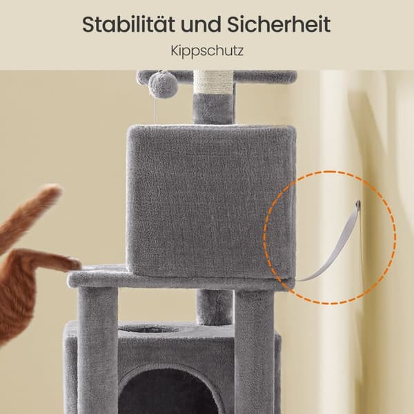 Rootz 155 cm Cat Tree - Scratching Post - Cat Tower - Plush & Sisal - Grey - 49cm x 40cm x 155 cm