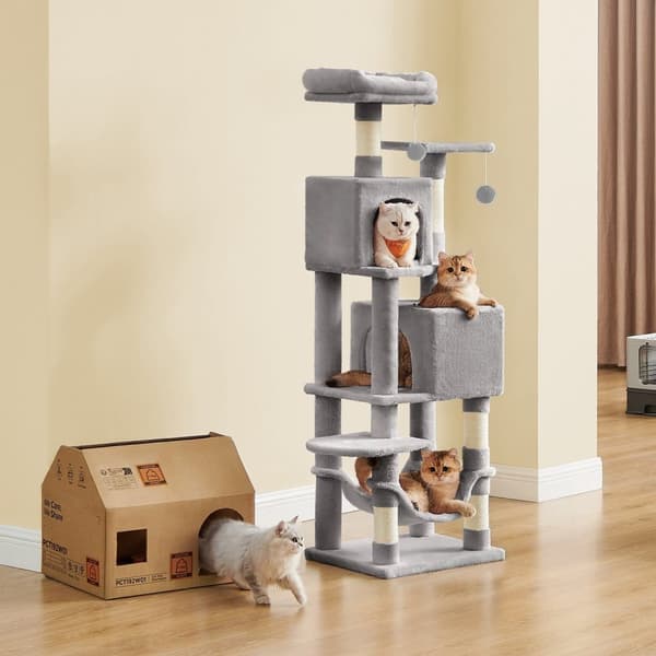 Rootz 155 cm Cat Tree - Scratching Post - Cat Tower - Plush & Sisal - Grey - 49cm x 40cm x 155 cm