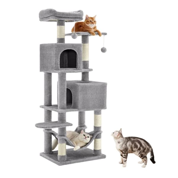 Rootz 155 cm Cat Tree - Scratching Post - Cat Tower - Plush & Sisal - Grey - 49cm x 40cm x 155 cm