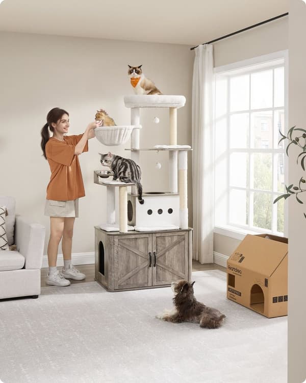 Rootz 170 cm Cat Scratching Post - Kuldkasse Skab - Katstræ - Holdbart spånplade og sisal - Grå, brun - 80 cm x 49 cm x 170 cm
