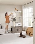 Miniatyrbillede 2 af 6: Rootz 170 cm Cat Scratching Post - Kuldkasse Skab - Katstræ - Holdbart spånplade og sisal - Grå, brun - 80 cm x 49 cm x 170 cm