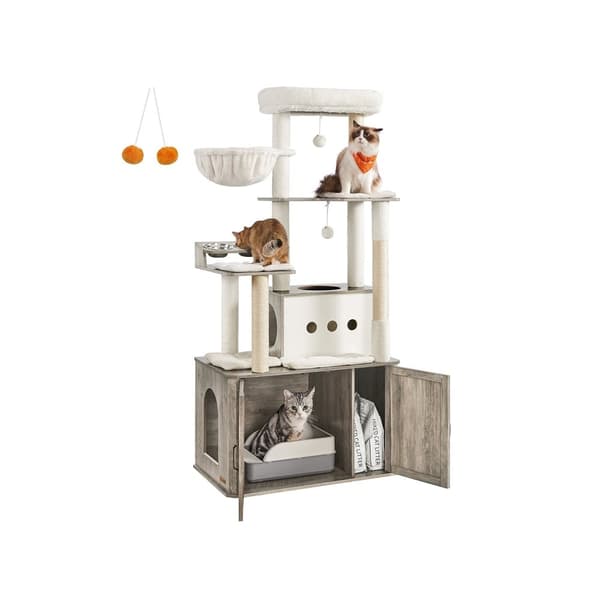 Rootz 170 cm Cat Scratching Post - Kuldkasse Skab - Katstræ - Holdbart spånplade og sisal - Grå, brun - 80 cm x 49 cm x 170 cm