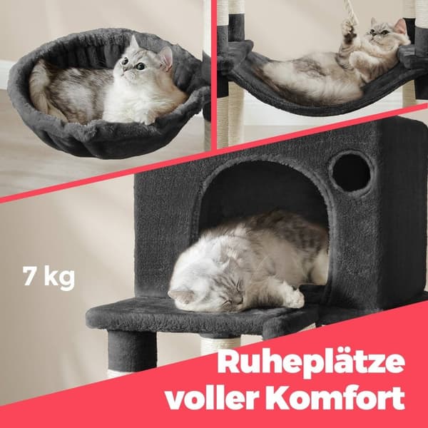 Rootz 206 cm Cat Scratching Tree - Cat Tower - Scratch Post - 13 Scratch Pillars - Space Saving Design - 60cm x 50cm x 206 cm - Perfekt för lekfulla k