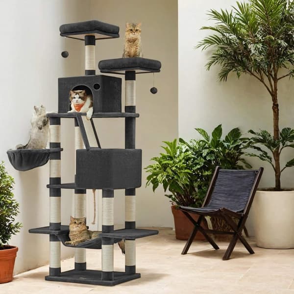 Rootz 206 cm Cat Scratching Tree - Cat Tower - Scratch Post - 13 Scratch Pillars - Space Saving Design - 60cm x 50cm x 206 cm - Perfekt för lekfulla k