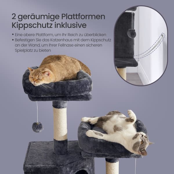 Rootz Cat Scratching Post - Cat Tree - Mysigt klättringsträd - Rymdräddande design - 50 x 35 x 115 cm - Idealisk för små lägenheter
