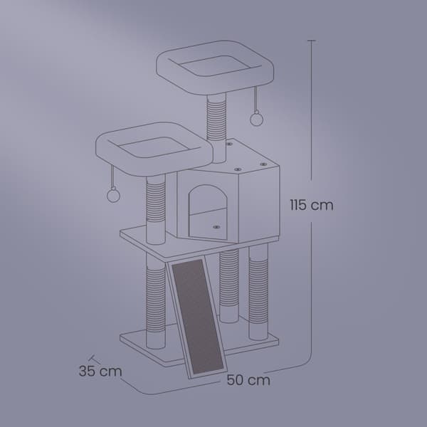 Rootz Cat Scratching Post - Cat Tree - Mysigt klättringsträd - Rymdräddande design - 50 x 35 x 115 cm - Idealisk för små lägenheter