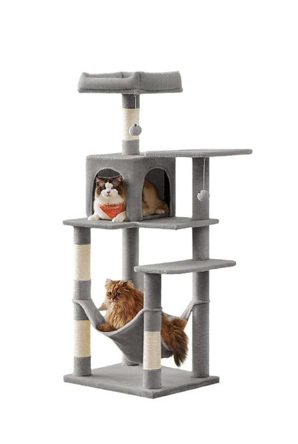 Rootz Cat Scratching Post - Cat Tree - Kitty Tower - Plush Cover - 143 cm High - Cuddly Cave - Relaxation Platform