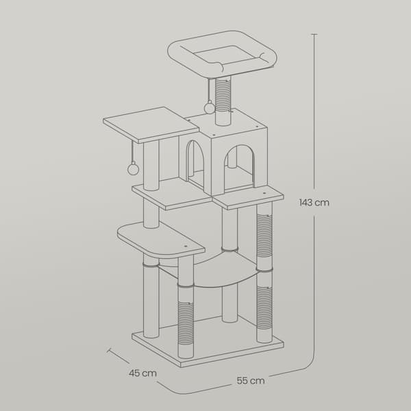 Rootz Cat Tree - Cat Scratching Post - Cat Tower - Sisal & Plush - Stöder Safe Play - 55 x 45 x 143 cm