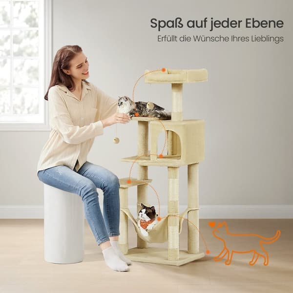 Rootz Cat Tree - Cat Scratching Post - Cat Tower - Sisal & Plush - Stöder Safe Play - 55 x 45 x 143 cm
