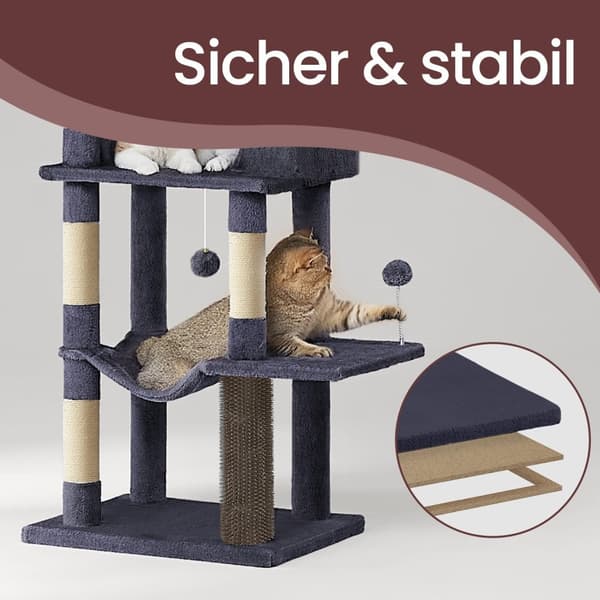 Rootz Cat Scratching Post - Multi-Storey Cat Tree - Kitty Condo - 2 Caves - Durable Sisal - 57cm x 45cm x 175cm