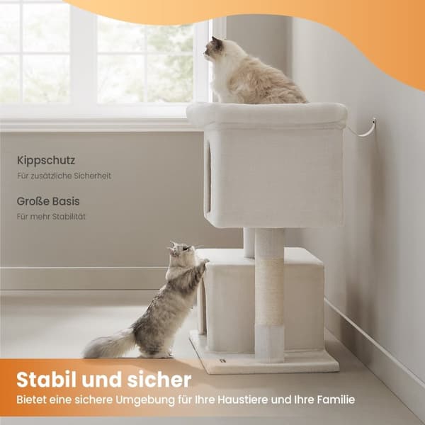 Rootz Cat Tree Scratching Post - Cat Tower - Stor platform - Holdbar sisal til katte 'kløer - 68 x 48 x 101 cm