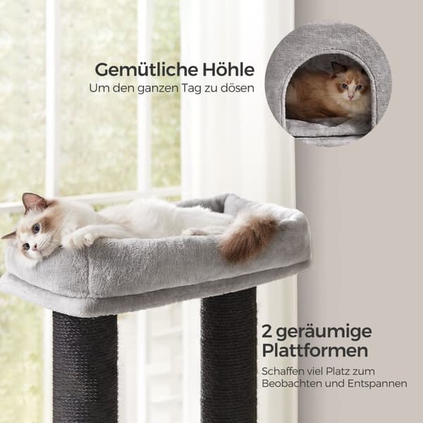 Rootz Cat Tree Scratching Post - Activity Center - Selvopvarmende tæppe - Ideel til katte - 50 x 50 x 160 cm