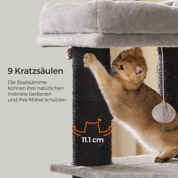 Rootz Cat Tree Scratching Post - Activity Center - Selvopvarmende tæppe - Ideel til katte - 50 x 50 x 160 cm
