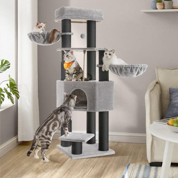Rootz Cat Tree Scratching Post - Activity Center - Selvopvarmende tæppe - Ideel til katte - 50 x 50 x 160 cm