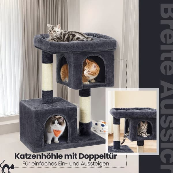 Rootz Cat Tree Scratching Post - Katzen Tree - Feline Play Tower - Luksuriøs lounge, Sisal Rope, Platform 60x40x84cm