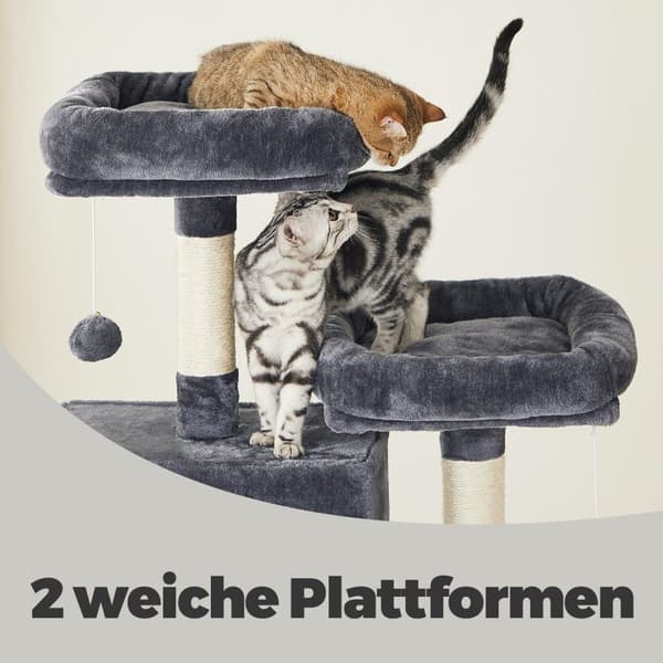 Rootz Cat Tree - Scratching Post - Climbing Tower - 206cm High Fun - 60x50x206cm - Sisal Trunks - Två kudda grottor - Plush & Wood Chipboard