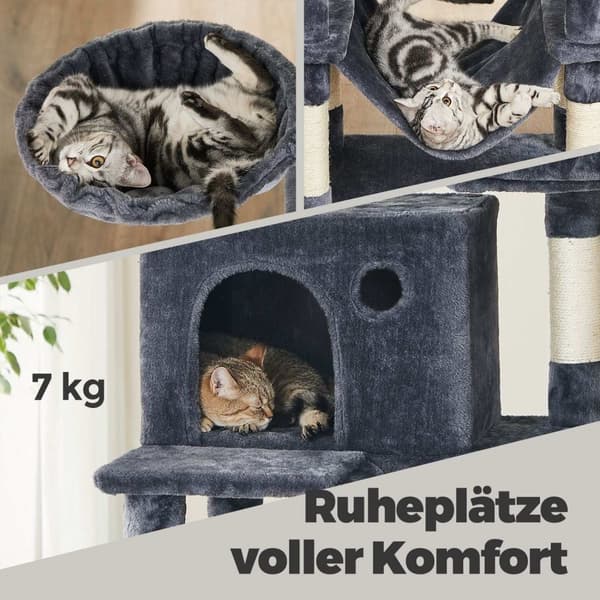 Rootz Cat Tree - Scratching Post - Climbing Tower - 206cm High Fun - 60x50x206cm - Sisal Trunks - Två kudda grottor - Plush & Wood Chipboard