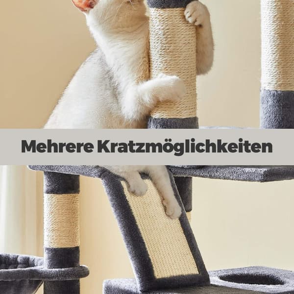 Rootz Cat Tree - Scratching Post - Climbing Tower - 206cm High Fun - 60x50x206cm - Sisal Trunks - Två kudda grottor - Plush & Wood Chipboard
