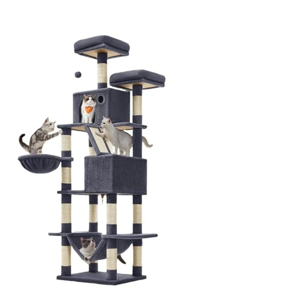 Rootz Cat Tree - Scratching Post - Climbing Tower - 206cm High Fun - 60x50x206cm - Sisal Trunks - Två kudda grottor - Plush & Wood Chipboard